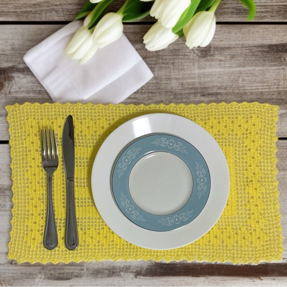 Set of 4 Handmade Crocheted Placemats In Yellow